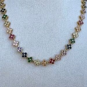 18K Gold Multicolor Clover Tennis Necklace